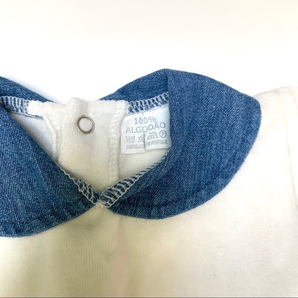 Vintage White + Denim Velour Top Size 0-3 mo - Picture 4 of 4